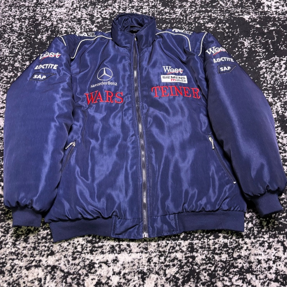 Vintage Mercedes Benz McLaren West F1 Racing Jacket Navy Blue XL Warsteiner